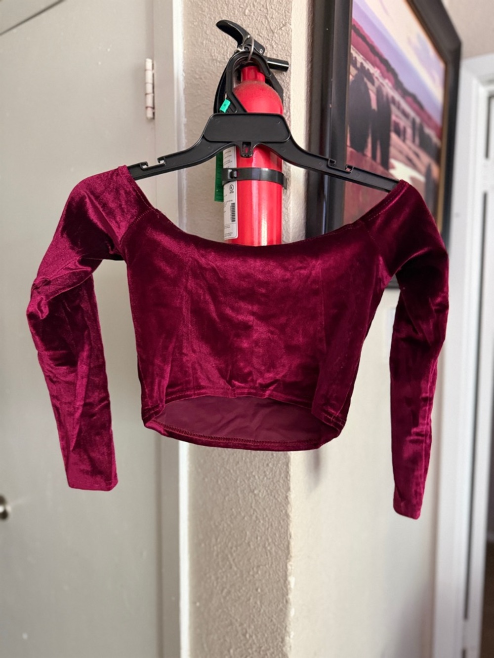 Fashion Nova Velvet Off-Shoulder Crop Top - Wine